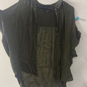 Madewell Dark Green Sheer Button-Up Blouse